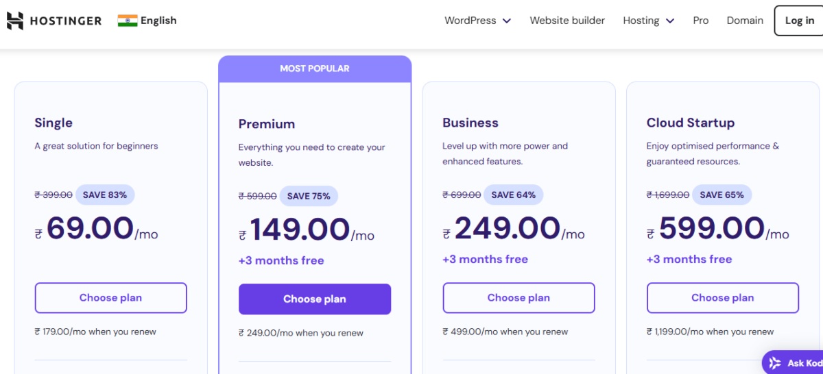 Hostinger Hosting Plans 2025